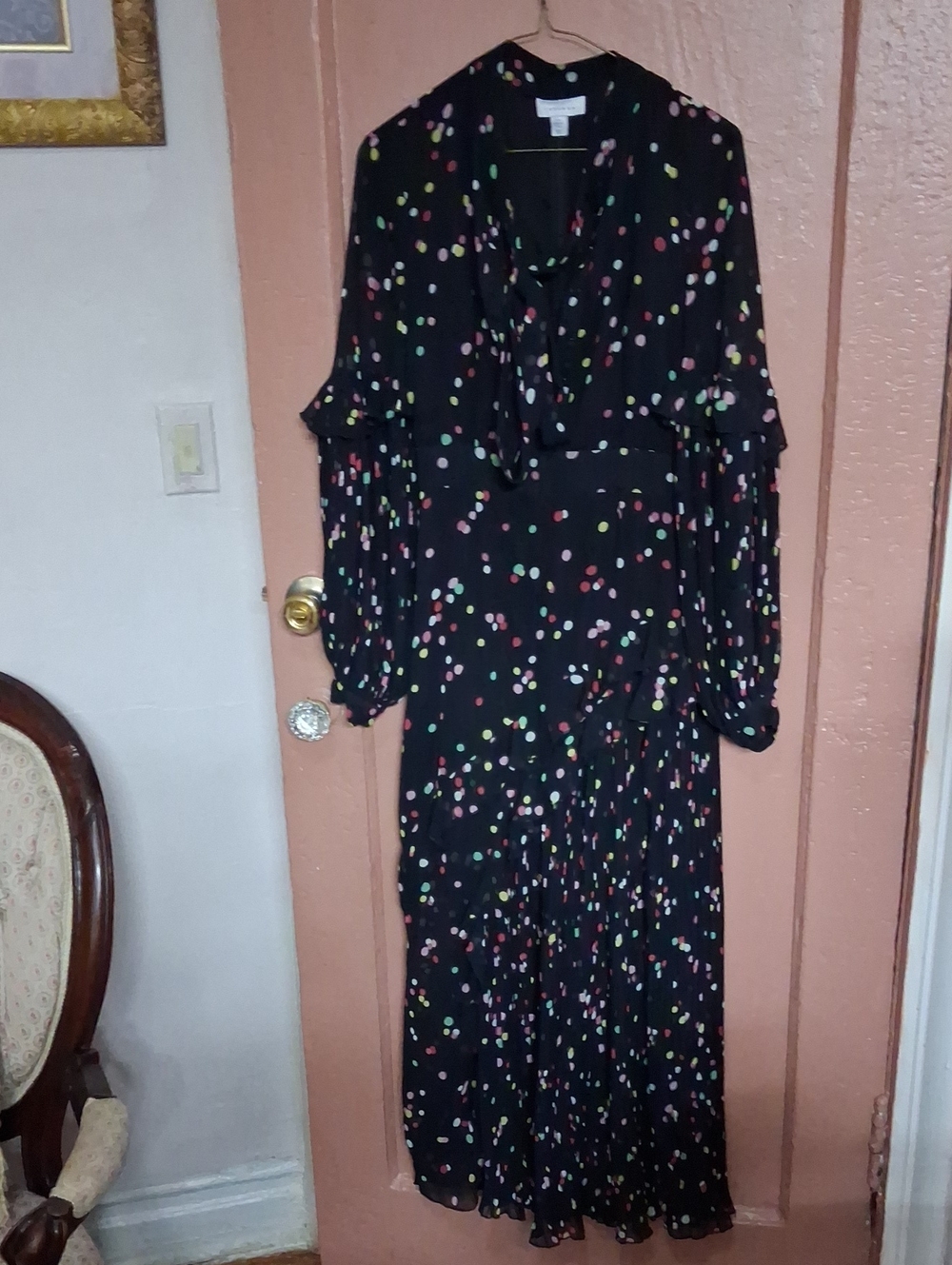 Topshop Black Maxi Dress with Multicolor Polka Dots